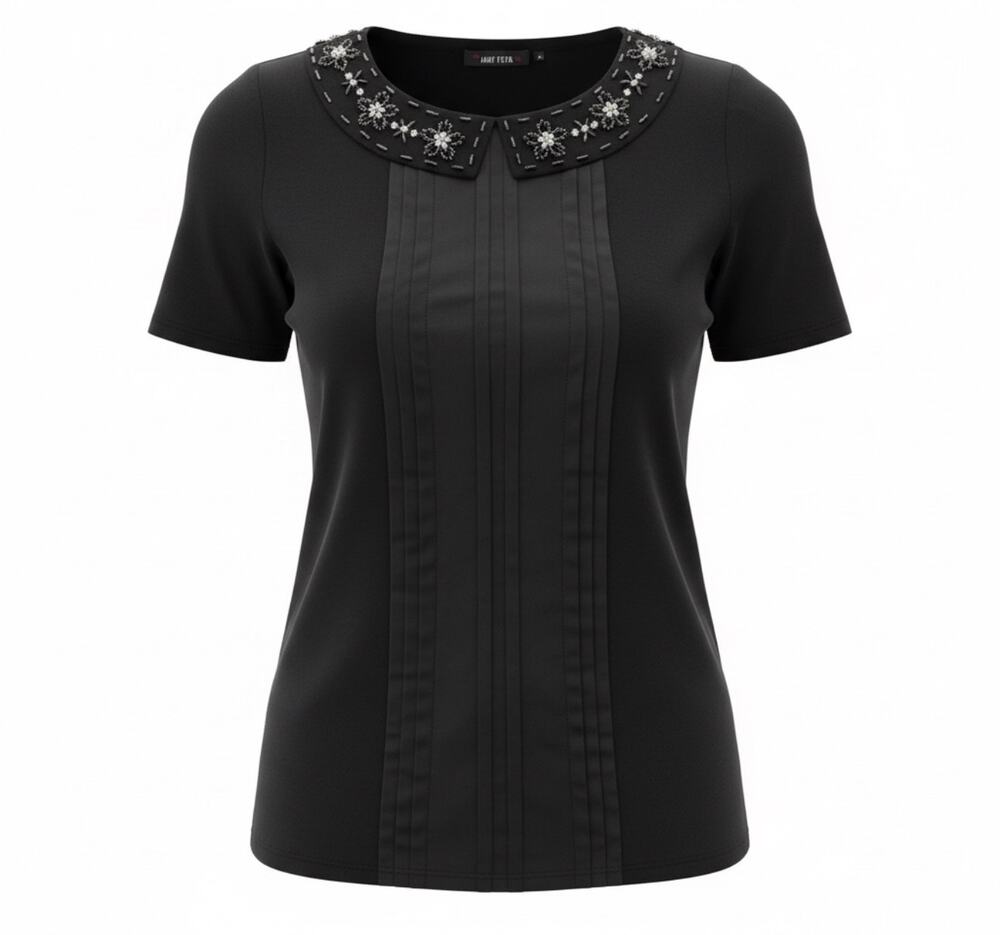 Amy Byer Black Top Beaded Peter Pan Collar Sequin Floral Women's Junior XL 15